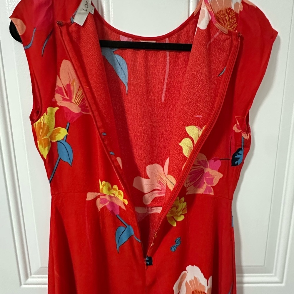 LOFT Petites Red Floral Fit & Flare Dress – Size 6P - Picture 8 of 14